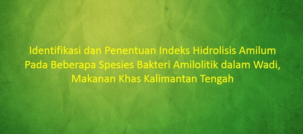 [SKIRPSI] Identifikasi dan Penentuan Indeks Hidrolisis Amilum Pada Beberapa Spesies Bakteri Amilolitik dalam Wadi, Makanan Khas Kalimantan Tengah